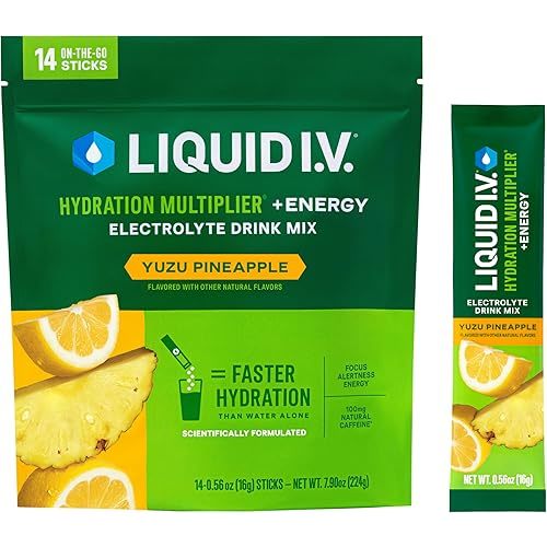 Liquid I.V.® Hydration Multiplier +Energy - Yuzu Pineapple | Electrolyte Powder Drink Mix | 1 Pack (14 Servings)