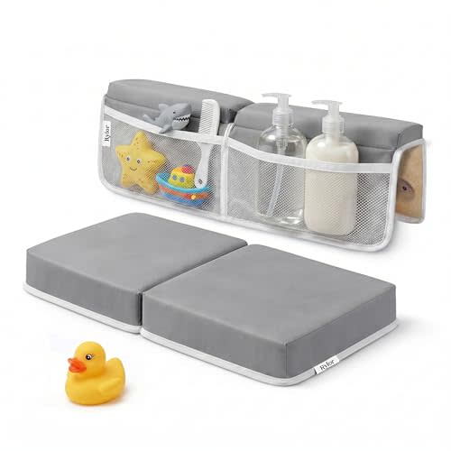 Rylor Premium Baby Bath Kneeler Mat & Elbow Rest Pad Set – Comfortable Bath Kneeler and Elbow Kneeling Rest Pad for Parents, Extra Long 26'', 2.4'' Thick, Non-Slip Support for Easy Bath Time (Gray)
