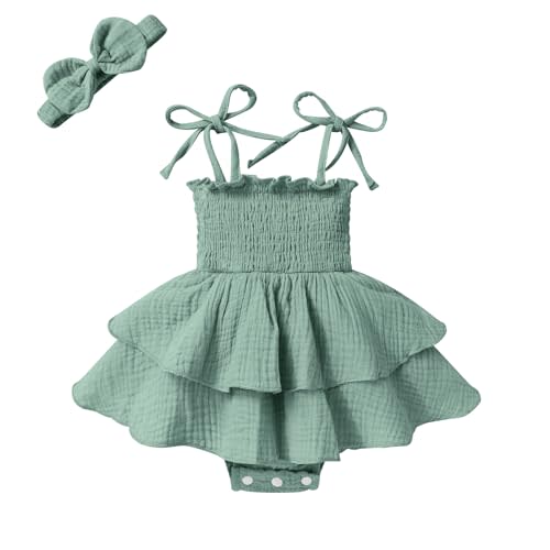 YOUNGER TREE Baby Girl Clothes Infant Summer Romper Dress Sleeveless Bodysuit Jumpsuit with Headband Toddler Outfits
