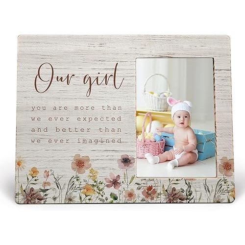 Our Girl Picture Frames, New Born Baby Girl Picture Frame, Girl Photo Frame for Daughter Friend, Gifts for Daughter, You are More Than We Ever Expected Wood Photo Frame for 4x6 Photos