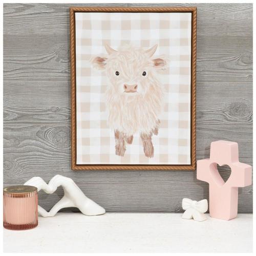Baby Highland Cow Framed Canvas Wall Decor