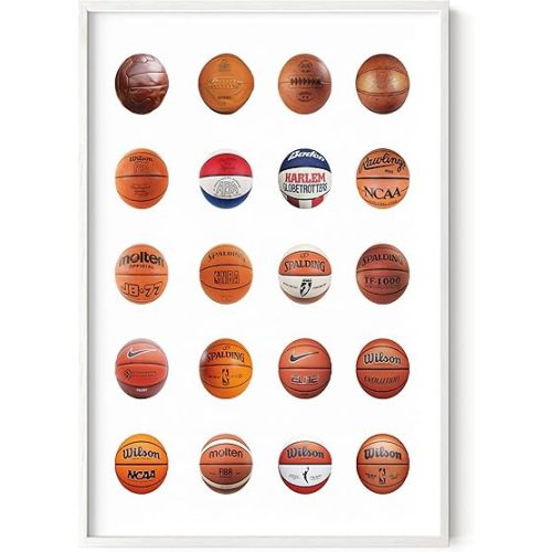 HAUS AND HUES Sports Room Decor for Boys Bedroom - Basketball and Football Decor for Teens, Cool Sports Poster for Game Room (Basketball, 24x36, White Frame)