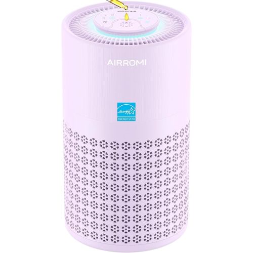 AIRROMI Air Purifier for Bedroom with HEPA 3-in-1 Filter, Pet Air Purifier for Home Cat Pee Smell, Covers Upto 990 Ft², Quiet 360°intake Air Cleaner for Pet Hair,Allergies,Pollen,Smoke A2001 Purple