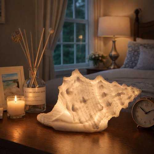 Ocean Resin Night Light, Handmade Sea Shell Lamp, Cozy Ambient Table Light, Gift for Bedroom & Home