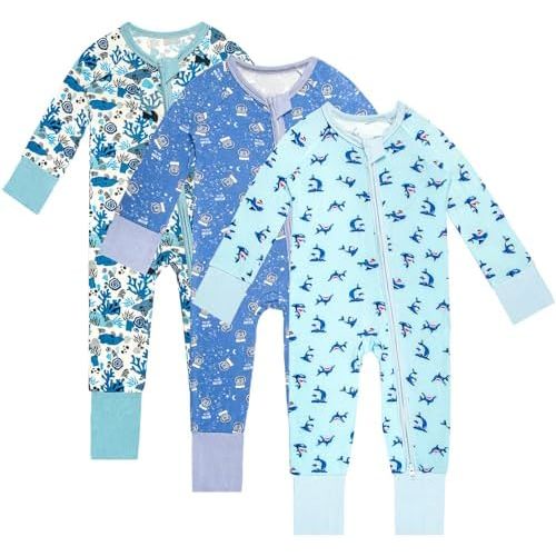 Rayon of Bamboo Pajamas Rompers 2 Way Zipper Long Sleeve Footless Rompers