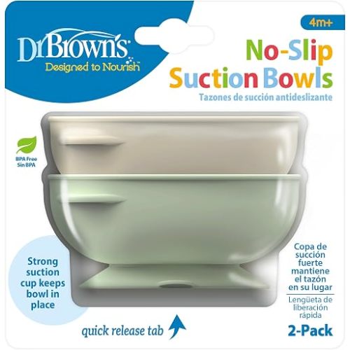 Dr. Brown's No-Slip Suction Bowls, Baby and Toddler, 4m+, 2-Pack Ecru/Mint