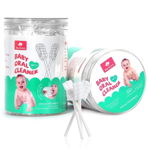 dearlomum Baby Tongue Cleaner, Newborn Toothbrush, 48PCS Disposable Infant Clean Mouth,Gauze Gum Cleaner Baby Oral Cleaning Stick Dental Care for 0-36 Month