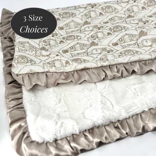 Hobbit Baby Blanket Minky Fabric Satin Ruffle Throw