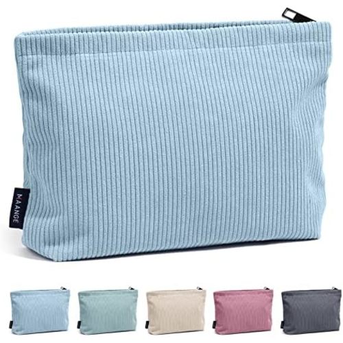 MAANGE Cosmetic Bags for Women Small Makeup Bag for Purse Corduroy Makeup Pouch Travel Makeup Bag with Metal Zipper Make Up Bag for Travelling(BLUE)
