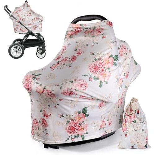 Nursing Cover for Breastfeeding Carseat Canopy - Car Seat Covers for Babies Scarf Feeding Coverage Baby Shower Gifts with Free Matching Pouch by DSYJ