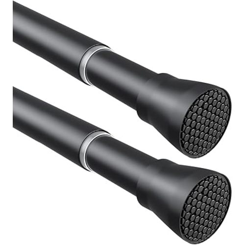 Tension Curtain Rod Black Tension Rod 2pcs Spring Curtain Rod Non Slip Tension Rods For Windows 28 to 48 Inch No Drilling Adjustable Tension Rods of Curtain Window Closet Kitchen Wardrobe