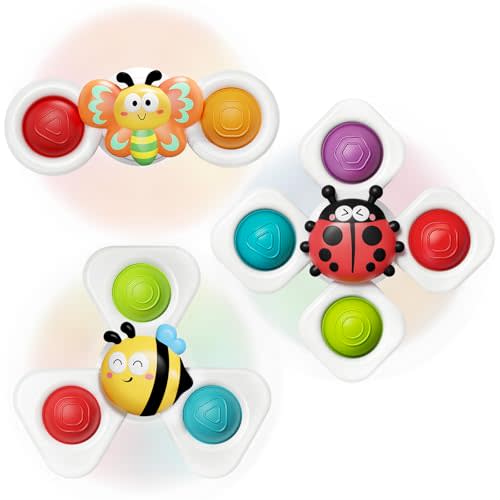 SpringFlower Suction Cup Spinner Toys, Baby Bath Toys 6-12 Months, Bath & Travel Toy for Toddlers, Birthday Baby Sensory Toy for 1 2 3 Year Old Toddler