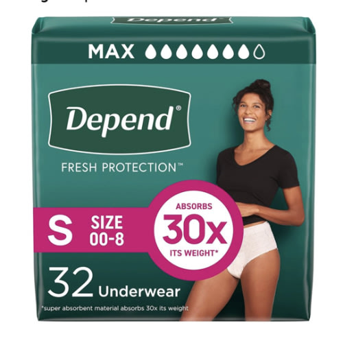 Depend Fresh Protection Adult Diapers, Incontinence & Postpartum Bladder Leak Underwear for Women, Disposable, Maximum, Small, Blush, 32 Count, Packaging May Vary