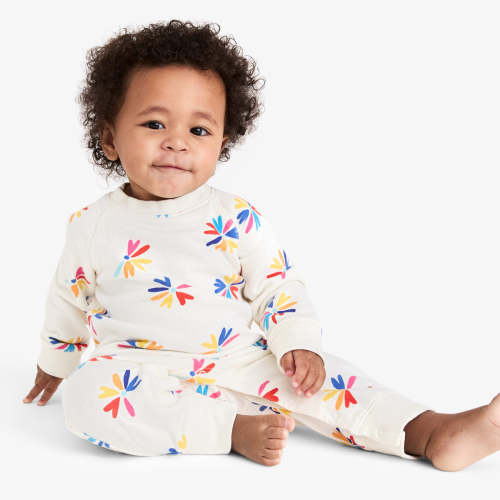 Baby sweatshirt romper in bright blooms