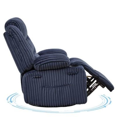 360° Swivel Rocking Recliner Chair for Adults, Jumbo Corduroy Glider Recliner with Cup Holder, Deep Seat Sofa Chair