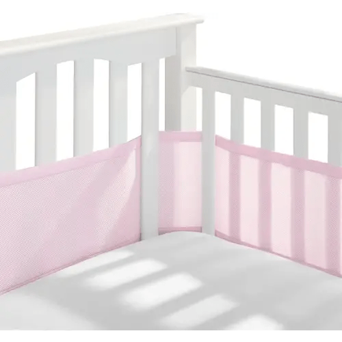 BreathableBaby Breathable Mesh Liner for Full-Size Cribs, Classic 3mm Mesh, Light Pink (Size 4FS Covers 3 or 4 Sides)