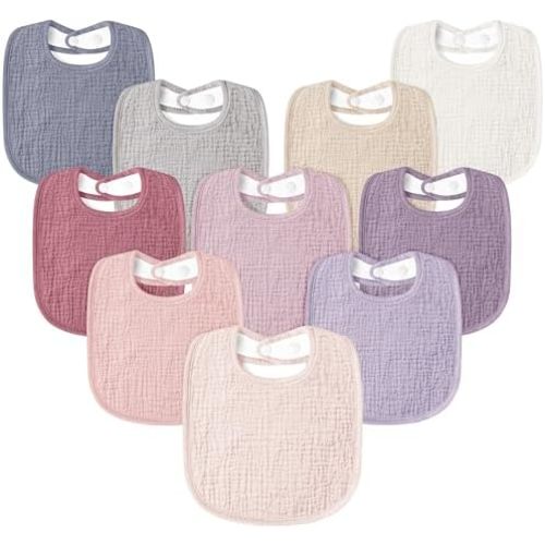 Susurration Muslin Baby Drool Bibs 10Pack Soft Square Adjustable Bandana Bibs for Unisex Baby Girls & Boys