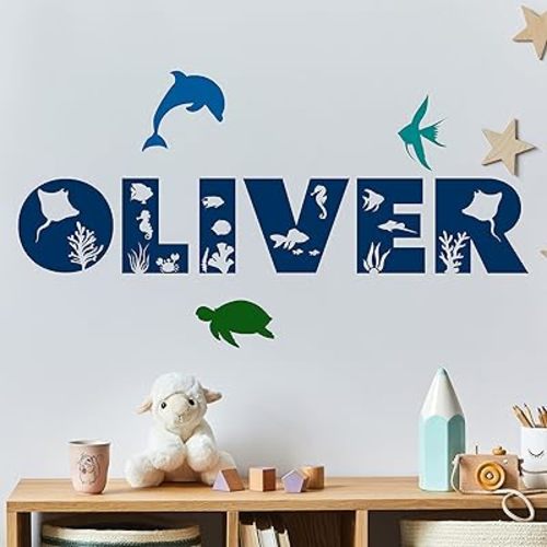 Oceanic Wall Name Decal for Kids Custom, Under The Sea Nursery Decor, Ocean Animals Wall Stickers for Baby, Boys and Girls Room