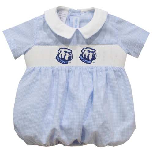 The Citadel Bulldogs Smocked Light Blue Gingham Short Sleeve Boys Bubble