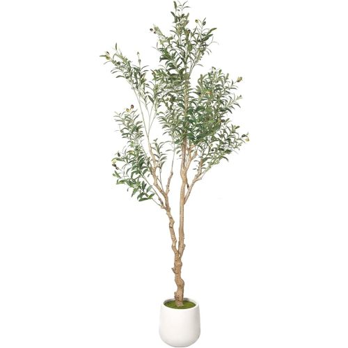 Phimos Artificial Olive Tree with Planter Pot Large Faux Olive Branches and Fruits Artificial Tree for Modern Home Office Living Room Floor Decor Indoor (7FT)