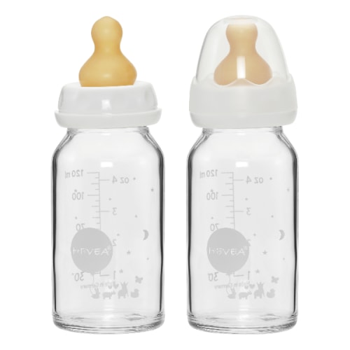 Hevea Standard Neck Glass Baby Bottles- 120ML/ 4oz, Two-Pack - The Natural Baby Company