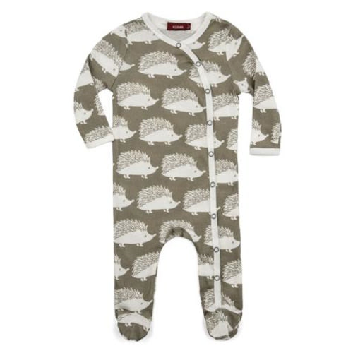 Milkbarn Organic Cotton Long Sleeve Footed Romper "Grey Hedgehog" (0-3 month)