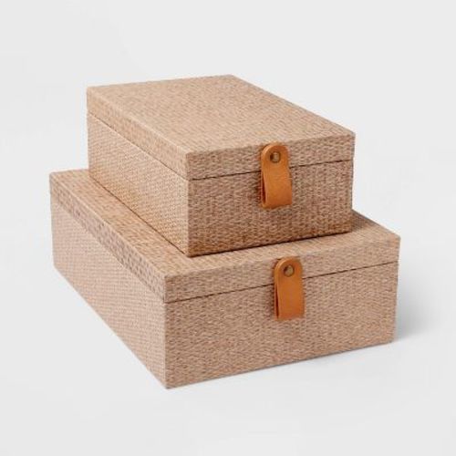 Woven Storage Boxes Set of 2 Taupe - Threshold™: Desk & Office Organizers, , Recycled Materials