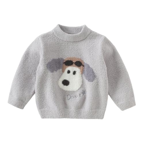 DAVE&BELLA Toddler Baby Girl Boy Knit Sweater, Cute Animal-Themed Plush Pullover Sweater Fall Winter Crewneck Long Sleeve Top