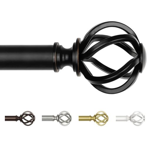 Black Curtain Rods for Windows 48 to 84 Inch, USFOOK 7/8 Inch Telescoping Splicing Drapery Rods with Twisted Cage Finials