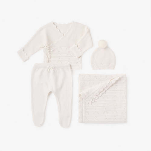 White Cashmere Pointelle Layette Set with Box – Elegant Baby