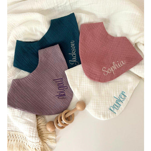 Embroidered Muslin Baby Bib: Personalized Name Bib