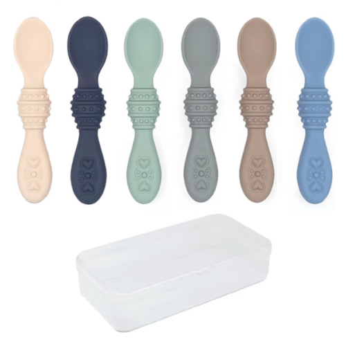Elk and Friends Silicone Baby Spoons | Travel Case Included | First Stage Infant Toddler Spoon | Baby Led Weaning Stage | Dishwasher Safe