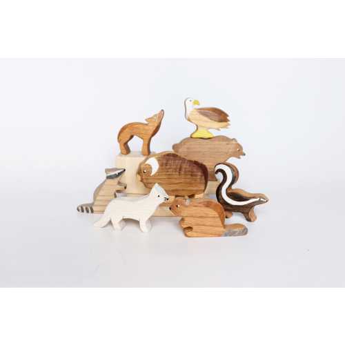 Handcrafted Wooden North American Animal Set: Waldorf Montessori Toy