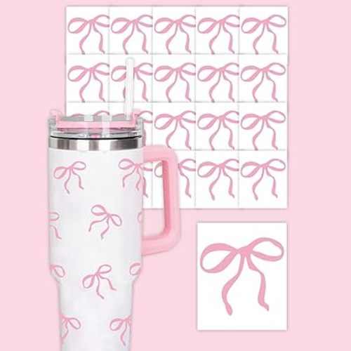 JarThenaAMCS 19 Pcs Pink Bow Stickers Bowknot Cup Wrap Transfer Sticker Coquette Bow Decals for Tumbler Glass Cup Accessories DIY Crafts