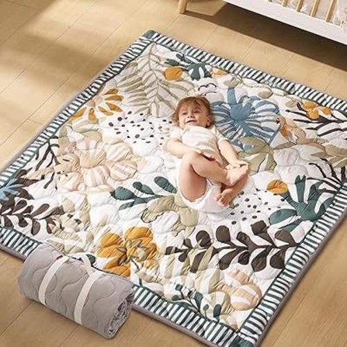 Momcozy Baby Play Mat for Floor, 50x50 Thickened Playpen Mat, Playmate for Baby Tummy Time, Waterproof & Non-Slip, Foldable Outdoor Mat with Carrying Handle, Forest World