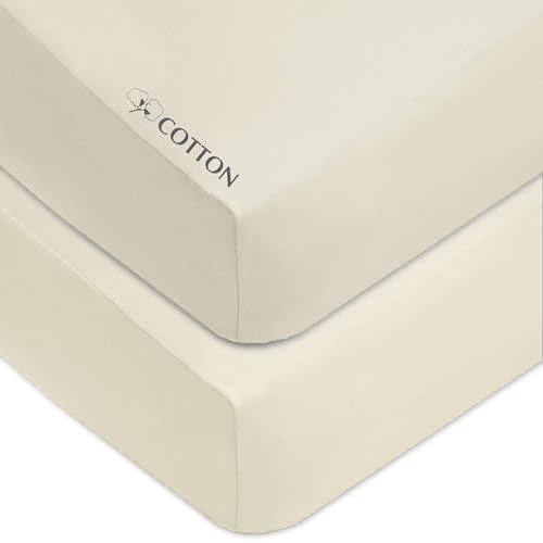American Baby Company 2 Pack 100% Natural Cotton Fitted Crib Sheets 52" x 28" - Soft, Breathable, Hypoallergenic & Gentle Toddler Bed Sheets, Cream, Neutral for Boys & Girls
