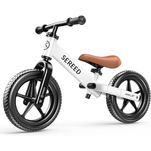 SEREED Toddler Balance Bike 2 Year Old, No Pedal Kids Toy Bike for 2-5 Years Old, Tool-Free Adjustment, Gift for 2-3 Boys Girls, Customize Plate with 3pcs Stickers (White)