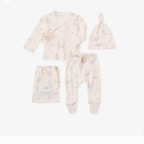 Meadow Mouse Printed Organic Cotton Pointelle Layette Set
