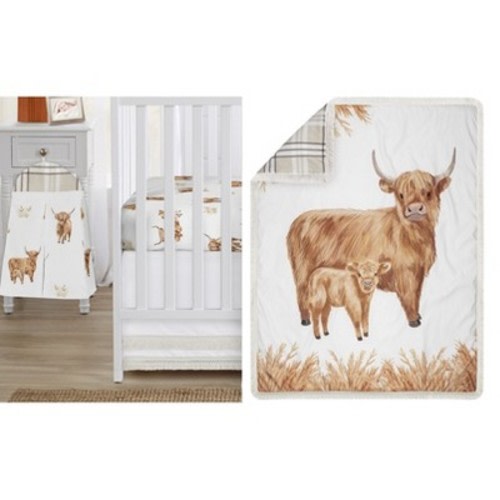 Sweet Jojo Designs Boy, Girl, Unisex/Gender Neutral Baby Crib Bedding Set - Boho Highland Cow Brown and Taupe 4pc