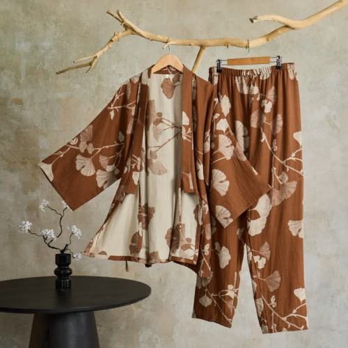 Ownkoti Large Ginkgo Leaf Cotton Kimono Pajamas