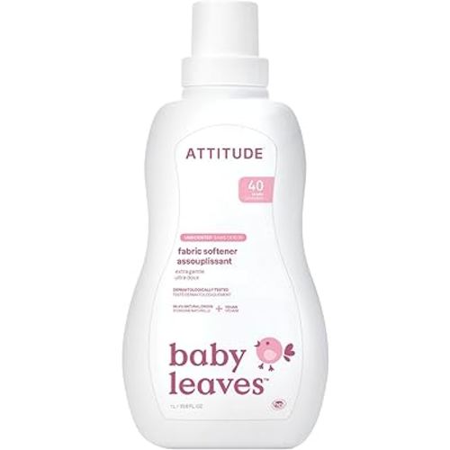 ATTITUDE Baby Fabric Softener, Plant and Mineral-Based Ingredients, HE Compatible, Vegan and Cruelty-free Laundry and Household Products, Unscented, 40 Loads, 33.8 Fl Oz