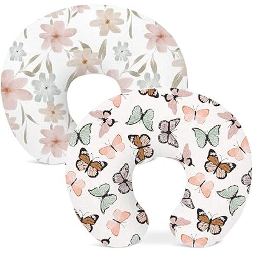 Nursing Pillow Covers 2 Pack, Breastfeeding Pillow Slipcovers Soft and Stretchy, Nursing Covers for Baby Girls Boys Newborn