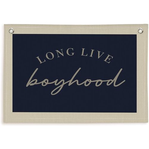 Lacama Vintage Long Live Boyhood Boys Room Decor, Boy Nursery Decor, Vintage Sports Wall Hanging Canvas Banner Flag Decor for Toddler Boy Room Nursery 30x20 In