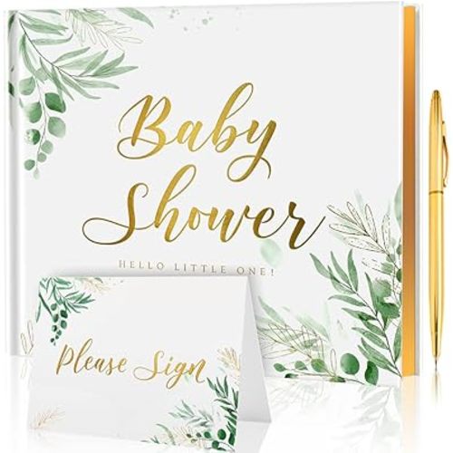 molekaus Baby Shower Guest Book for Boys and Girls: Baby Shower Sign in Guest Book - Gender Neutral Memory Keepsakes Book for Baby Shower - Includes Gold Pen and Please Sign Table Card