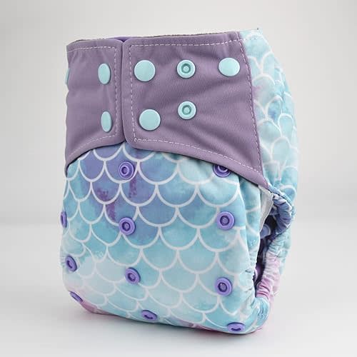AIll in One Night AIO Cloth Diaper Nappy Sewn in Insert Reusable Washable (Multicolors Scales) Medium
