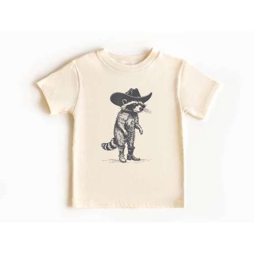 Cowboy Raccoon Toddler Shirt - Funny Raccoon Kids Tee - Cute But Feral - Raccoon Lover Toddler Shirt - Wild West Adventure Kids Tee