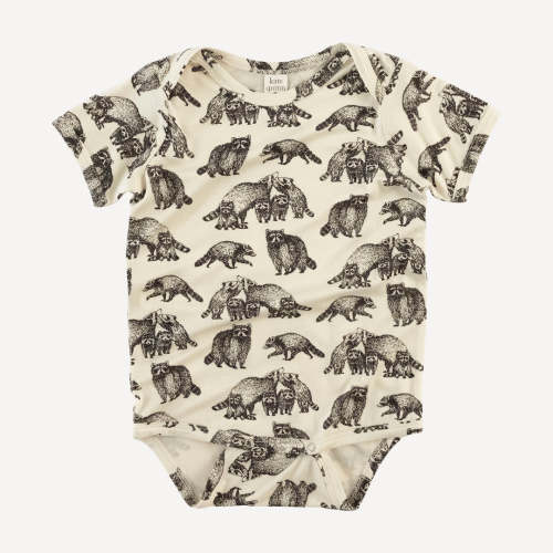 short sleeve lap neck bodysuit | raccoons | bamboo – kate quinn 0-3 months