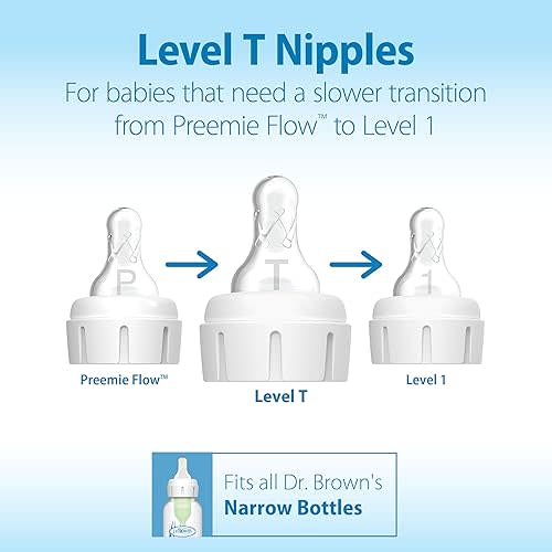 Dr. Brown's Natural Flow Level T Narrow Baby Bottle Nipple, Newborn Slow Flow, 0m+, 100% Silicone, 6-Pack