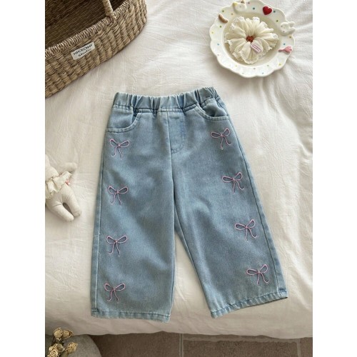SHEIN Vintaside Kids Baby Girls' Fashion Denim Jeans With Embroidered Bowknot, Versatile Casual Country Style Design Fall Winter | SHEIN USA