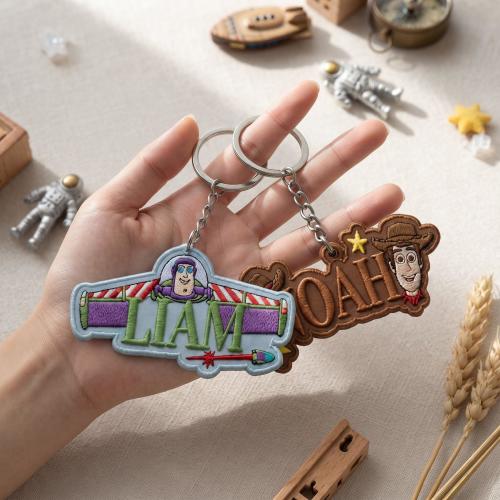 Custom Toy Story Rex Name Embroidered Keychain For Backpack, Personalized Disney Name Tag Bag Charm, Disneyland School Gift